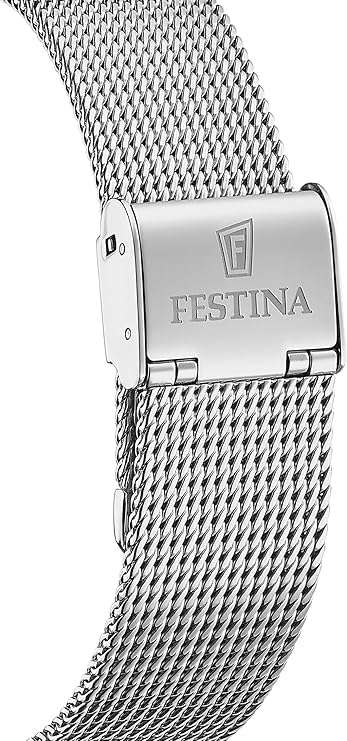 Reloj de hombre automático Festina Skeleton F20534/1 de acero inoxidable con esfera esqueleto, índices romanos azules y correa de malla milanesa. hebilla 