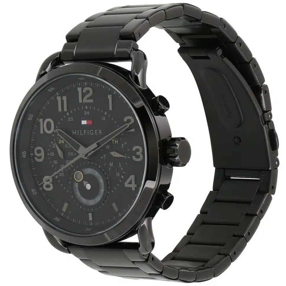 Reloj de hombre Tommy Hilfiger Briggs 1791423 totalmente negro de acero inoxidable con esfera texturizada oscura y tres subesferas multifunción.