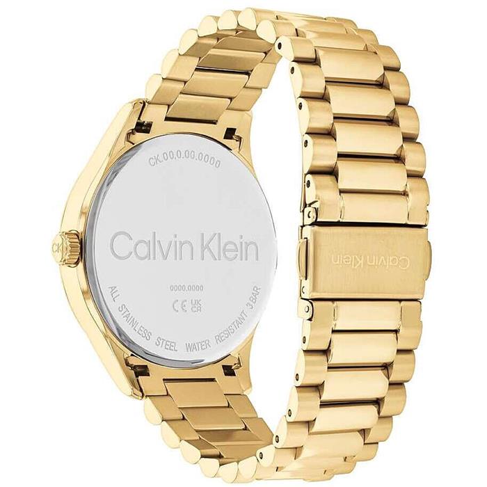  Reloj de hombre Calvin Klein Iconic 25200229 de acero inoxidable dorado con esfera verde esmeralda y brazalete de eslabones.